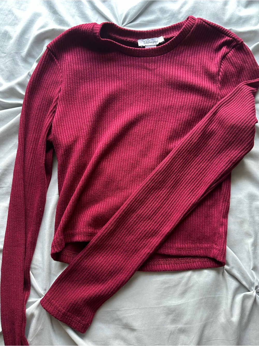 Revamped Long Sleeve Ribbed Tee in Burgundy